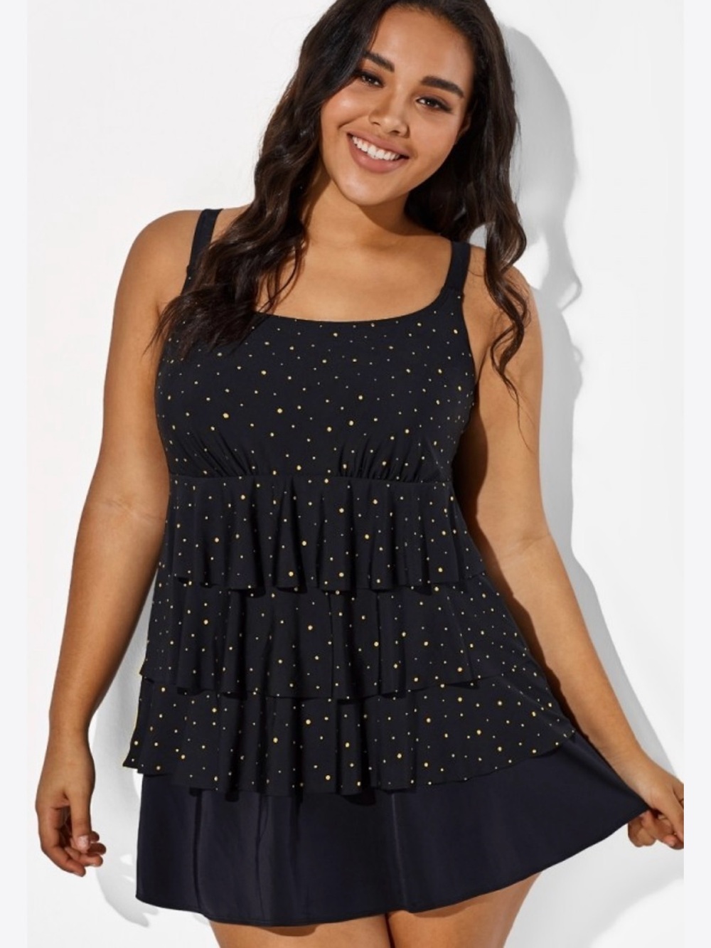 Meet Curve Black Square Neck Ruffle Vintage Women’s Swimdress Swim Suit 4X